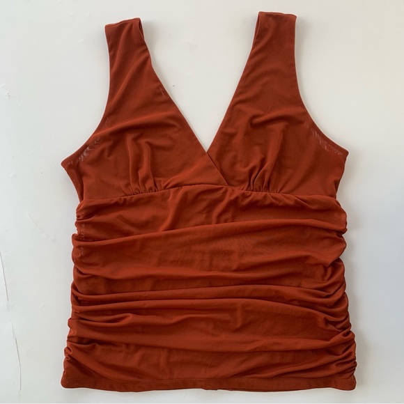 Anthropologie Ruched Brown Mesh Top Large - Picture 1 of 11